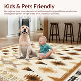 Ultra Soft Area Rug, Non Slip, Stain Resistant, Washable Area Rugs for Living Room, Bedroom, Earth Tone Rug with Elegant Geometric Patterns and Boho Chic Style(Beige)