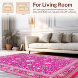 Ultra Soft Area Rug, Non Slip, Stain Resistant, Washable Area Rugs for Living Room, Bedroom, Cozy Pastel Medallion Aesthetic Rug(Pink)