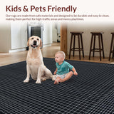 Ultra Soft Area Rug, Non Slip, Stain Resistant, Washable Area Rugs for Living Room, Bedroom, Elegant Vintage Tiled Pattern(Black)