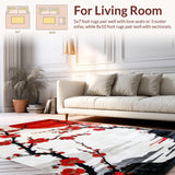 Ultra Soft Area Rug, Non Slip, Stain Resistant, Washable Area Rugs for Living Room, Bedroom, Japanese Floral Watercolor Aesthetic(Red)