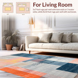 Ultra Soft Area Rug, Non Slip, Stain Resistant, Washable Area Rugs for Living Room, Bedroom, Peach/Blue Color Block Rug for Floor(Gray)