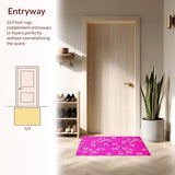 Ultra Soft Area Rug, Non Slip, Stain Resistant, Washable Area Rugs for Living Room, Bedroom, Lively Cheerful Garden Theme(Pink)