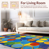 Ultra Soft Area Rug, Non Slip, Stain Resistant, Washable Area Rugs for Living Room, Bedroom, Whimsical Colorful Round Motif(Blue)