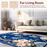 Ultra Soft Area Rug, Non Slip, Stain Resistant, Washable Area Rugs for Living Room, Bedroom, Delicate Floral Pattern Charm(Blue)