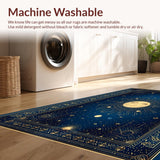 Ultra Soft Area Rug, Non Slip, Stain Resistant, Washable Area Rugs for Living Room, Bedroom, Celestial Whimsical Sun Motif(Blue)