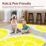 Ultra Soft Area Rug, Non Slip, Stain Resistant, Washable Area Rugs for Living Room, Bedroom, Lively Round Graphic Design(Yellow)