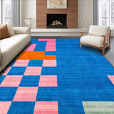 Ultra Soft Area Rug, Non Slip, Stain Resistant, Washable Area Rugs for Living Room, Bedroom, Artful Harmonious Checker Motif(Blue)