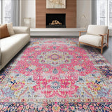 Ultra Soft Area Rug, Non Slip, Stain Resistant, Washable Area Rugs for Living Room, Bedroom, Charming Vintage Floral Motif(Pink)