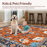 Ultra Soft Area Rug, Non Slip, Stain Resistant, Washable Area Rugs for Living Room, Bedroom, Sunny Earthy Floral Composition(Orange)