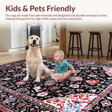 Ultra Soft Area Rug, Non Slip, Stain Resistant, Washable Area Rugs for Living Room, Bedroom, Rustic Tiled Floral Arrangement(Black)