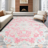 Ultra Soft Area Rug, Non Slip, Stain Resistant, Washable Area Rugs for Living Room, Bedroom, Transitional Elegant Floral Fusion(Pink)