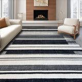 Ultra Soft Area Rug, Non Slip, Stain Resistant, Washable Area Rugs for Living Room, Bedroom, Layered Contrast Stripe Rug Featuring Dynamic Black and White Band Patterns(Black)