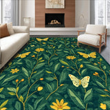 Ultra Soft Area Rug, Non Slip, Stain Resistant, Washable Area Rugs for Living Room, Bedroom, Whimsical Nature-Inspired Butterfly Motif(Green)