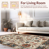 Ultra Soft Area Rug, Non Slip, Stain Resistant, Washable Area Rugs for Living Room, Bedroom, Rustic Retro Leafy Design(Beige)