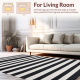 Ultra Soft Area Rug, Non Slip, Stain Resistant, Washable Area Rugs for Living Room, Bedroom, Retro Black & White Striped Rug: Modern Geometric Area Rug(Black)