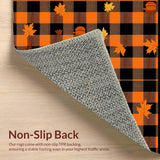 Ultra Soft Area Rug, Non Slip, Stain Resistant, Washable Area Rugs for Living Room, Bedroom, Autumn Harvest Plaid Area Rug Festive Fall Doormat with Pumpkin & Leaves Design(Black)