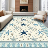 Ultra Soft Area Rug, Non Slip, Stain Resistant, Washable Area Rugs for Living Room, Bedroom, Summer Starfish Coastal Area Beige Blue White Design(Beige)