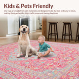 Ultra Soft Area Rug, Non Slip, Stain Resistant, Washable Area Rugs for Living Room, Bedroom, Pastel Pink Oushak Living Room Wool Rug(Pink)