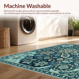Ultra Soft Area Rug, Non Slip, Stain Resistant, Washable Area Rugs for Living Room, Bedroom, Distressed Medallion Bedroom Carpet in Green and Blue(Blue)