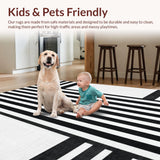 Ultra Soft Area Rug, Non Slip, Stain Resistant, Washable Area Rugs for Living Room, Bedroom, Monochrome Striped Flat Weave Rug With Contemporary Minimalist Design(Black)
