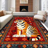 Ultra Soft Area Rug, Non Slip, Stain Resistant, Washable Area Rugs for Living Room, Bedroom, Funky Ethnic Animal Print(Red)