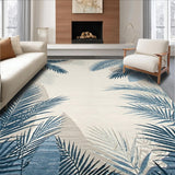 Ultra Soft Area Rug, Non Slip, Stain Resistant, Washable Area Rugs for Living Room, Bedroom, Blue Grey and Beige Botanical Motif Area with Palm Leaves(Blue)