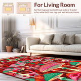 Ultra Soft Area Rug, Non Slip, Stain Resistant, Washable Area Rugs for Living Room, Bedroom, Eclectic Vibrant Nature Theme(Red)