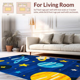 Ultra Soft Area Rug, Non Slip, Stain Resistant, Washable Area Rugs for Living Room, Bedroom, Galaxy Adventure Playful Aesthetic(Blue)