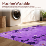 Ultra Soft Area Rug, Non Slip, Stain Resistant, Washable Area Rugs for Living Room, Bedroom, Trendy Purple Blossom Theme(Purple)