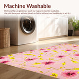 Ultra Soft Area Rug, Non Slip, Stain Resistant, Washable Area Rugs for Living Room, Bedroom, Serene Elegant Flower Aesthetic(Pink)