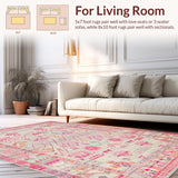 Ultra Soft Area Rug, Non Slip, Stain Resistant, Washable Area Rugs for Living Room, Bedroom, Subtle Neutral Boho Chic Appeal(Pink)