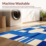 Ultra Soft Area Rug, Non Slip, Stain Resistant, Washable Area Rugs for Living Room, Bedroom, Geometric Blue Beige Area for(Blue)