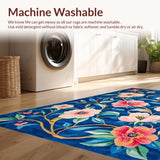 Ultra Soft Area Rug, Non Slip, Stain Resistant, Washable Area Rugs for Living Room, Bedroom, Lively Floral Tiled Motif(Blue)