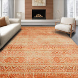 Ultra Soft Area Rug, Non Slip, Stain Resistant, Washable Area Rugs for Living Room, Bedroom, Vibrant Antique Inspired Geometry(Orange)