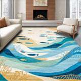 Ultra Soft Area Rug, Non Slip, Stain Resistant, Washable Area Rugs for Living Room, Bedroom, Shoreline Bright Colors Fish Beige Area Ocean Theme(Blue)