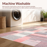 Ultra Soft Area Rug, Non Slip, Stain Resistant, Washable Area Rugs for Living Room, Bedroom, Artistic Pastel Boxed Patterns(Pink)