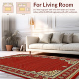 Ultra Soft Area Rug, Non Slip, Stain Resistant, Washable Area Rugs for Living Room, Bedroom, Chic Classic Geometric Arrangement(Red)