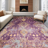 Ultra Soft Area Rug, Non Slip, Stain Resistant, Washable Area Rugs for Living Room, Bedroom, Intricate Tiled Rustic Elegance(Purple)