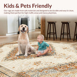 Ultra Soft Area Rug, Non Slip, Stain Resistant, Washable Area Rugs for Living Room, Bedroom, Vintage Neutral Living Room Hand-Tufted Distressed Rug(Beige)