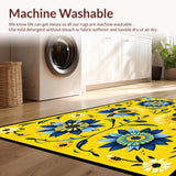 Ultra Soft Area Rug, Non Slip, Stain Resistant, Washable Area Rugs for Living Room, Bedroom, Whimsical Floral Playful Aesthetic(Yellow)