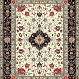 Ultra Soft Area Rug, Non Slip, Stain Resistant, Washable Area Rugs for Living Room, Bedroom, Opulent Red Accented Medallion Artistry(Ivory)