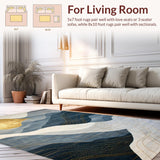 Ultra Soft Area Rug, Non Slip, Stain Resistant, Washable Area Rugs for Living Room, Bedroom, Elegant Gold Geometric Symphony(Blue)