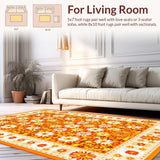 Ultra Soft Area Rug, Non Slip, Stain Resistant, Washable Area Rugs for Living Room, Bedroom, Cheerful Modern Botanical Design(Orange)