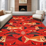 Ultra Soft Area Rug, Non Slip, Stain Resistant, Washable Area Rugs for Living Room, Bedroom, Vibrant Aquatic Artistry Theme(Red)