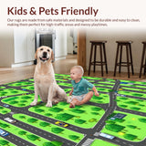 Ultra Soft Area Rug, Non Slip, Stain Resistant, Washable Area Rugs for Living Room, Bedroom, Interactive Multi-Hued Road Layout(Green)