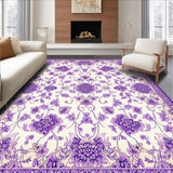 Ultra Soft Area Rug, Non Slip, Stain Resistant, Washable Area Rugs for Living Room, Bedroom, Fresh Purple Blossom Artistry(Ivory)