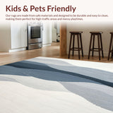 Ultra Soft Area Rug, Non Slip, Stain Resistant, Washable Area Rugs for Living Room, Bedroom, Modern Wavy Stripe Area Rug with Abstract Grey and Blue Flowing Lines(Gray)