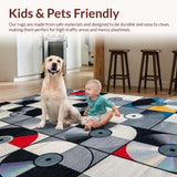 Ultra Soft Area Rug, Non Slip, Stain Resistant, Washable Area Rugs for Living Room, Bedroom, Contemporary Circular Patterned Motif(Gray)