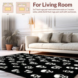 Ultra Soft Area Rug, Non Slip, Stain Resistant, Washable Area Rugs for Living Room, Bedroom, Fun Earthy Toned Skull Art(Black)