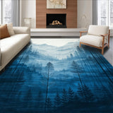 Ultra Soft Area Rug, Non Slip, Stain Resistant, Washable Area Rugs for Living Room, Bedroom, Serene Misty Forest Aesthetic(Blue)